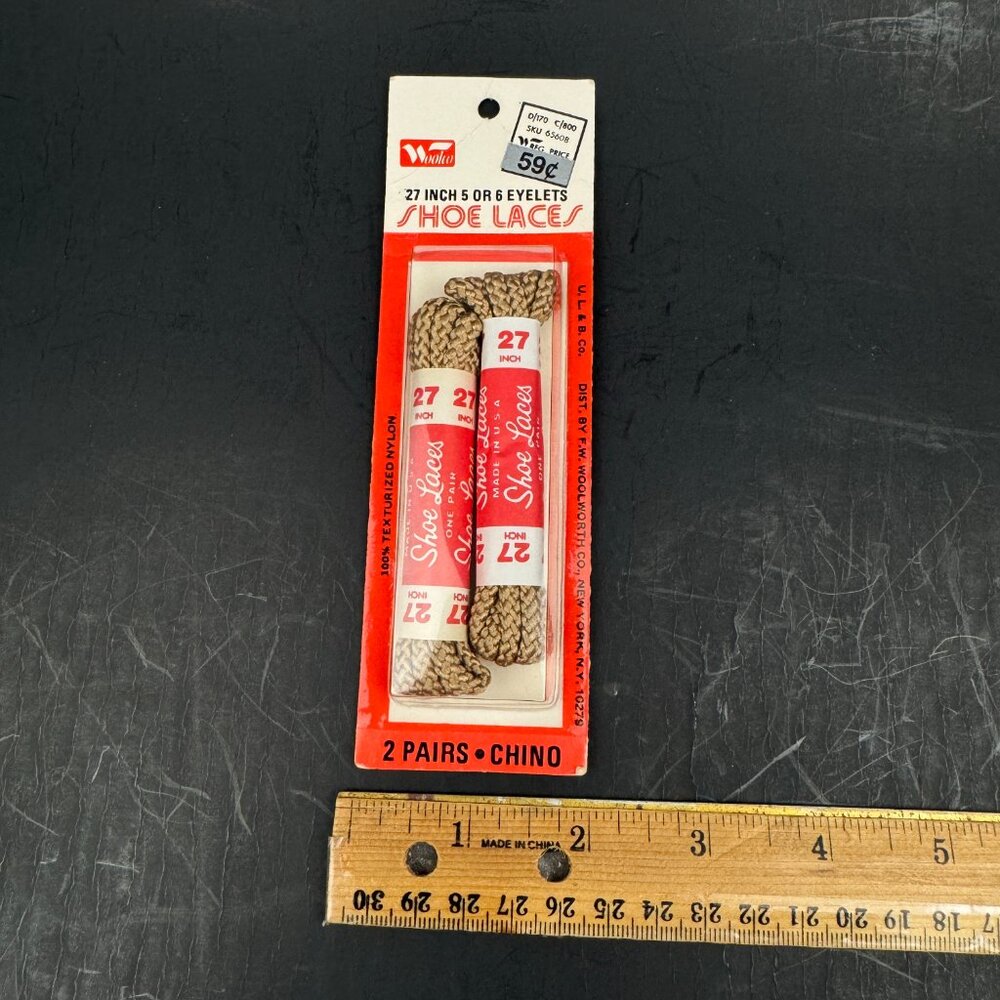 Vtg Woolworth Co Shoe Laces 27 in 5 or 6 Eyelet Light Brown Tan Chino Color Prop